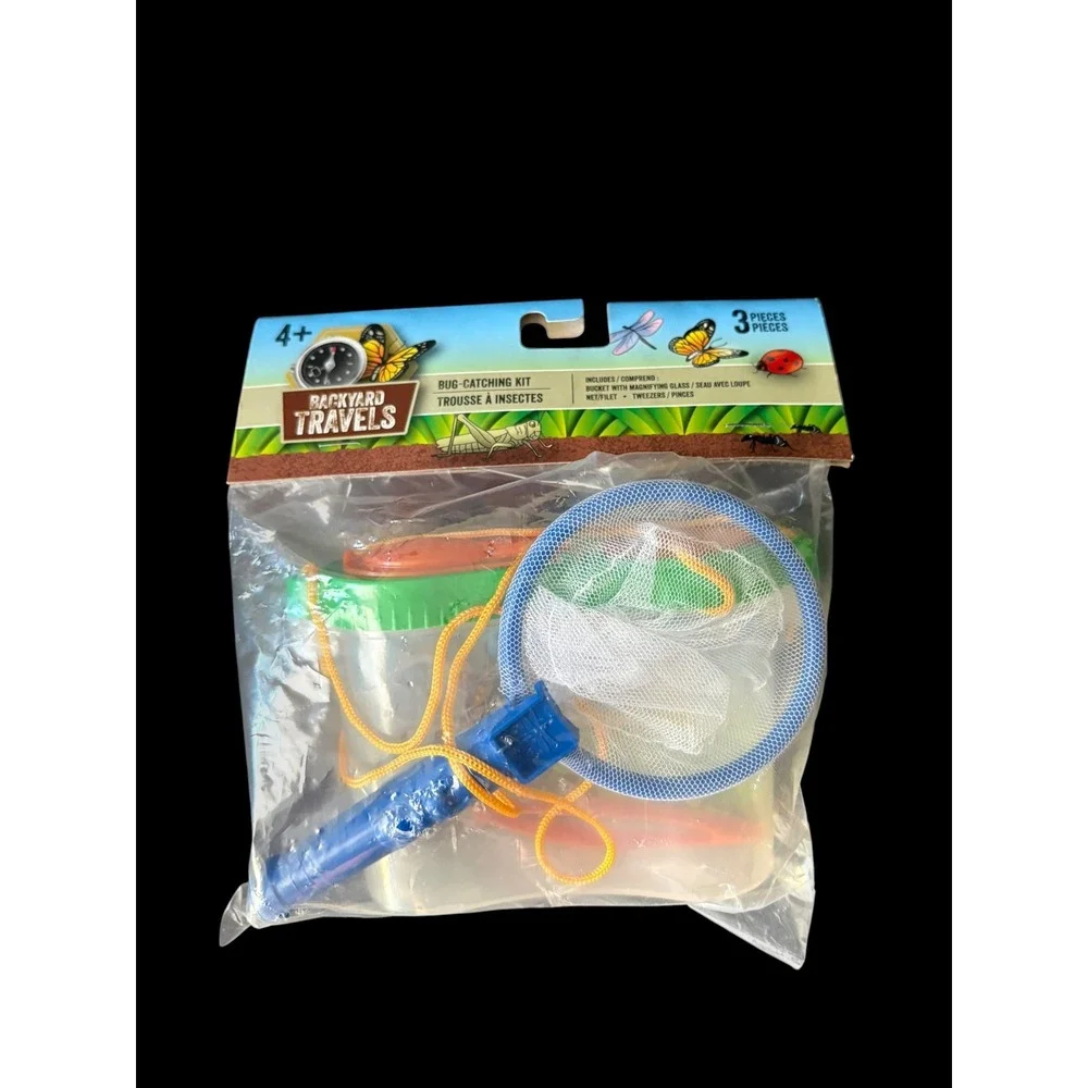 Backyard Travels Bug Catching Kit 3 Piece Kids Net Bug Holder Tweezers New